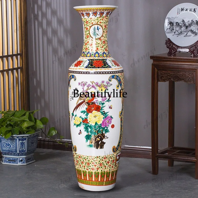 Floor-to-ceiling large vase ceramic cloisonne ornament flower arrangement living room decoration
Floor-to-ceiling large vase ceramic cloisonne ornament flower arrangement living room decoration