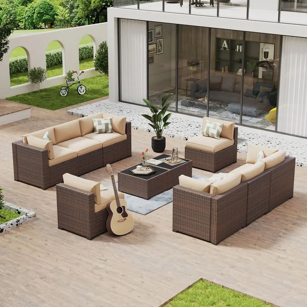10 Piece Patio Furniture Set Wicker Rattan Patio Conversation Set Outdoor Sectional Sofa Set with Coffee Table and 4 Thickened
10 Piece Patio Furniture Set Wicker Rattan Patio Conversation Set Outdoor Sectional Sofa Set with Coffee Table and 4 Thickened