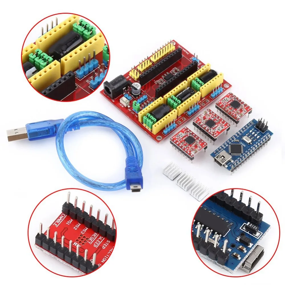 A4988 Drive CNC Engraving Machine Nano 3.0 Board Stepper Drivers 3D Printer Kit Heat Sinks with USB Cable
A4988 Drive CNC Engraving Machine Nano 3.0 Board Stepper Drivers 3D Printer Kit Heat Sinks with USB Cable