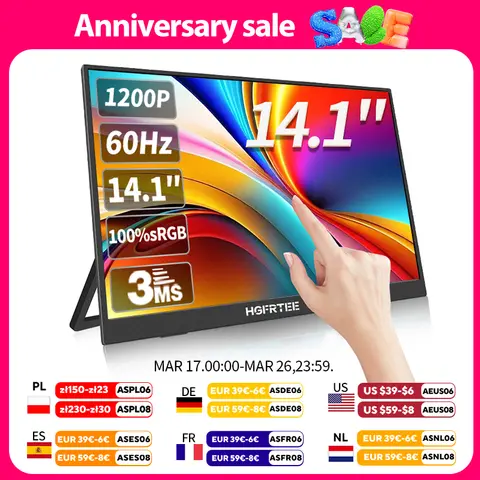 HGFRTEE 14.1 pouces moniteur Portable écran tactile 400cd/m2 ordinateur Portable deuxième écran d'affichage Compatible HDMI pour Switch PS4/5