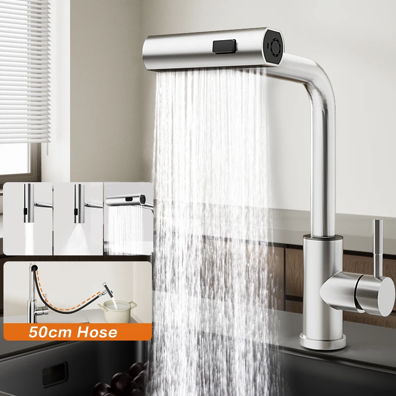 ORIENTAL YUHONG Grey/Silver Sink Kitchen Faucet 304 Stainless Steel Pull Out Rotation Waterfall Hot Cold Water Mixer Tap
ORIENTAL YUHONG Grey/Silver Sink Kitchen Faucet 304 Stainless Steel Pull Out Rotation Waterfall Hot Cold Water Mixer Tap
