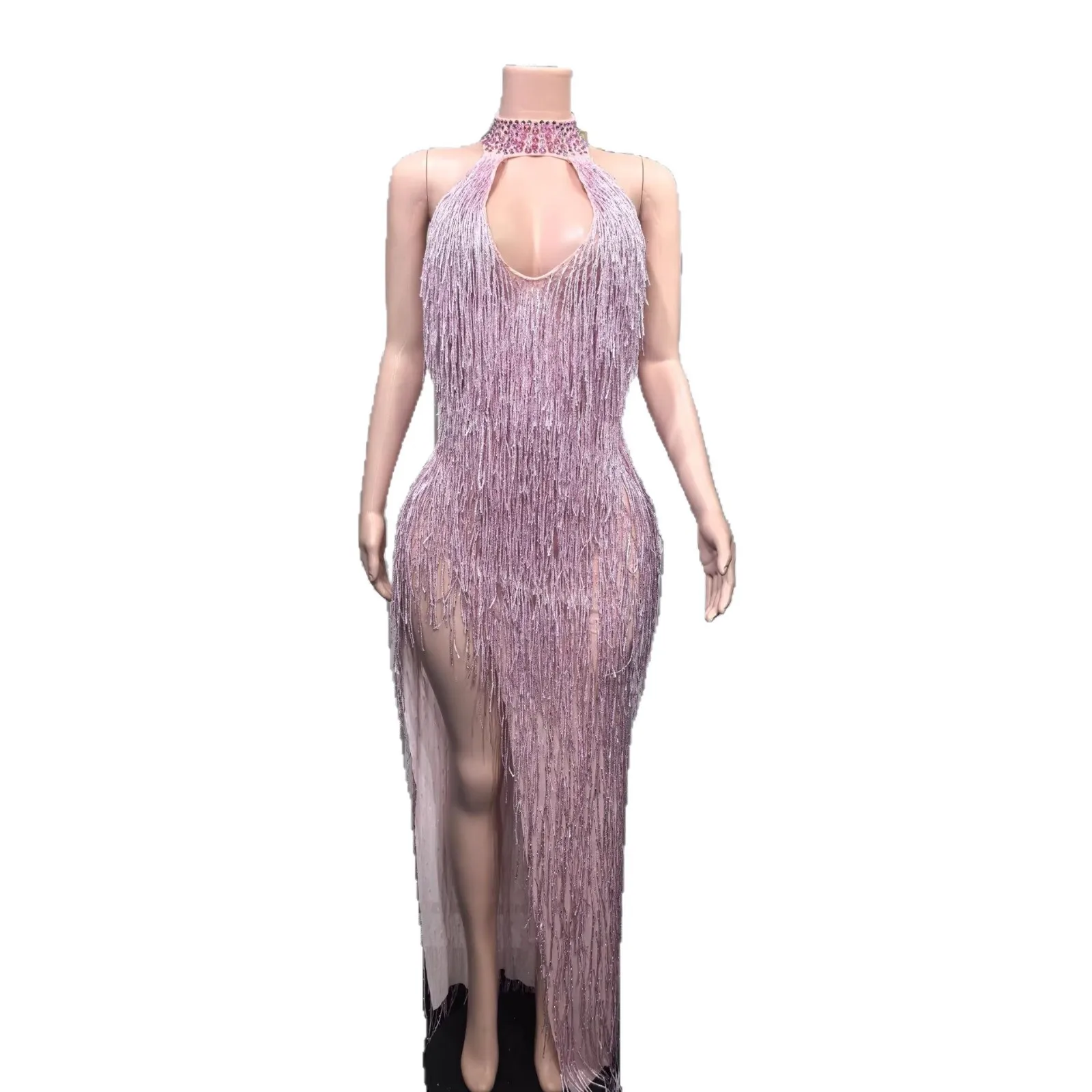 Elegant Shiny Tassel Long Sleeve Performance Dress Night Club Outfit Long Slim Halter Neck Evening Dress For Women Party Show
Elegant Shiny Tassel Long Sleeve Performance Dress Night Club Outfit Long Slim Halter Neck Evening Dress For Women Party Show