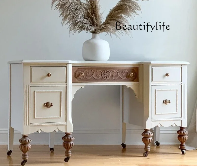 DD25American solid wood dresser villa large master bedroom carved makeup table French antique fashion 
DD25American solid wood dresser villa large master bedroom carved makeup table French antique fashion