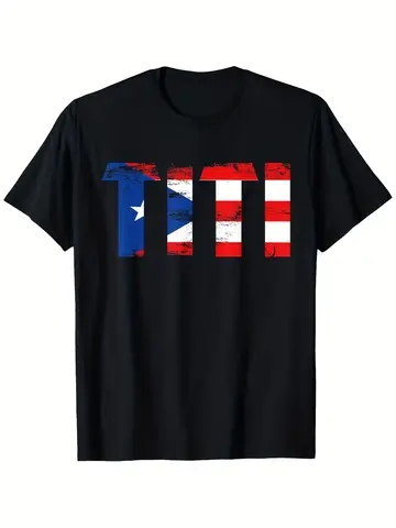 Puerto Rico Flag T-Shirt Titi Puerto Rico Flag Pride Mothers Day Puerto Rican Women T-Shirt, Unisex Casual Round Neck Outdoor Short Sleeve T-Shirt with Slight Stretch, Slightly Elastic, 100%, S-XXXL, seasonal casual and trendy men