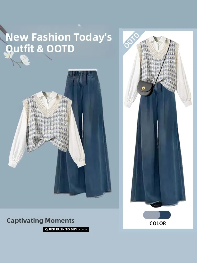 Early Spring Fashionable Korean Style College Wind Shirt Women's High Waist Slimming Jeans Three Piece Set Long Sleeve C...
Early Spring Fashionable Korean Style College Wind Shirt Women's High Waist Slimming Jeans Three Piece Set Long Sleeve C...