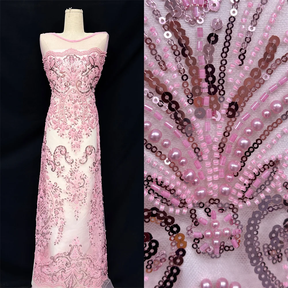 Pink Luxury French Mesh Beaded Lace Fabric 2025 High Quality African Sequins Groom Lace Fabrics For Nigerian Wedding Dress Women
Pink Luxury French Mesh Beaded Lace Fabric 2025 High Quality African Sequins Groom Lace Fabrics For Nigerian Wedding Dress Women