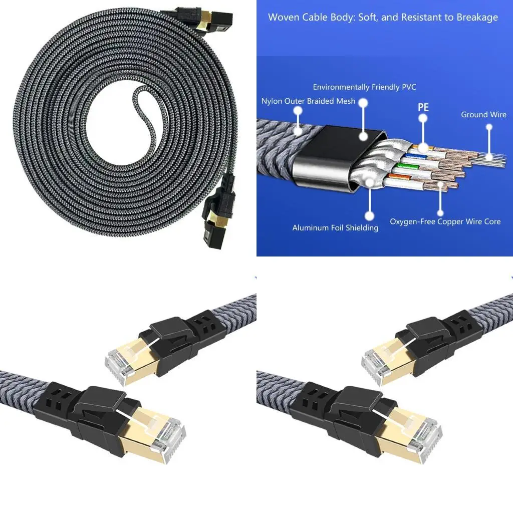 652F мягкий плетенный сетевой кабель Cat8 40 Гбит / с МГц полосы пропускания Antiperences Flat RJ45 шнур 
652F мягкий плетенный сетевой кабель Cat8 40 Гбит / с МГц полосы пропускания Antiperences Flat RJ45 шнур