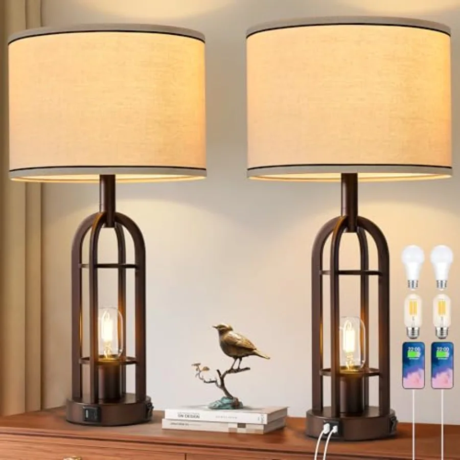 Farmhouse Table Lamps for Living Room Bedroom Set of 2 - Rustic Industrial Bedside Lamps for Night Stands with USB A+C, 24" Vin
Farmhouse Table Lamps for Living Room Bedroom Set of 2 - Rustic Industrial Bedside Lamps for Night Stands with USB A+C, 24" Vin