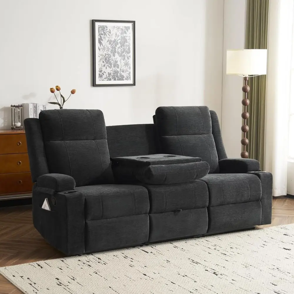 Space-Saving 3-Seater Reclining Sofa with Ottoman, Cup Holders, and Convertible Table - Black
Space-Saving 3-Seater Reclining Sofa with Ottoman, Cup Holders, and Convertible Table - Black