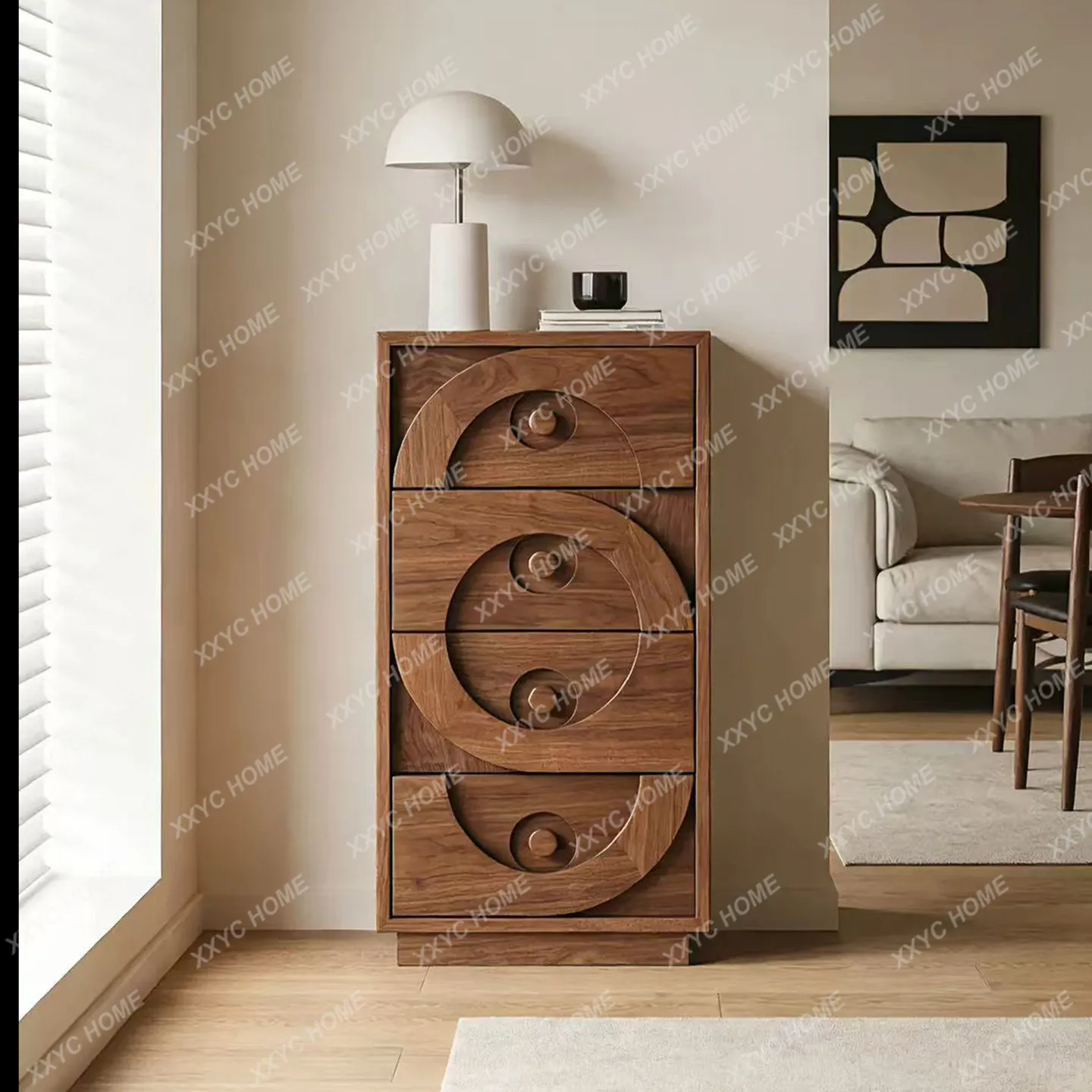 YJ new Chinese-style black walnut four-chest cabinet living room minimalist storage drawer cabinet
YJ new Chinese-style black walnut four-chest cabinet living room minimalist storage drawer cabinet