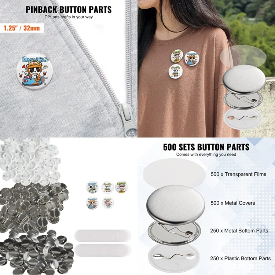500 Sets 1.25 inch 32mm Pin Back Button Parts for Button Maker Machine DIY Round Button Badge Parts Set Includes Metal Top Plas
500 Sets 1.25 inch 32mm Pin Back Button Parts for Button Maker Machine DIY Round Button Badge Parts Set Includes Metal Top Plas