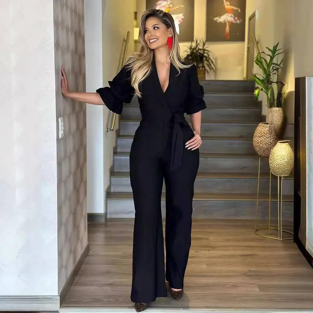 Business Women's Romper Deep V Neck High Waist Belted Commute Breathable Long Pants Office Atmosphere Cross-Border Design
Business Women's Romper Deep V Neck High Waist Belted Commute Breathable Long Pants Office Atmosphere Cross-Border Design