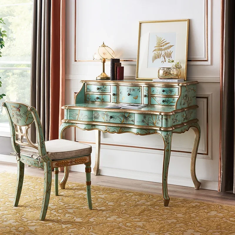 European luxury classical furniture, French painted study desk, all solid wood desk
European luxury classical furniture, French painted study desk, all solid wood desk