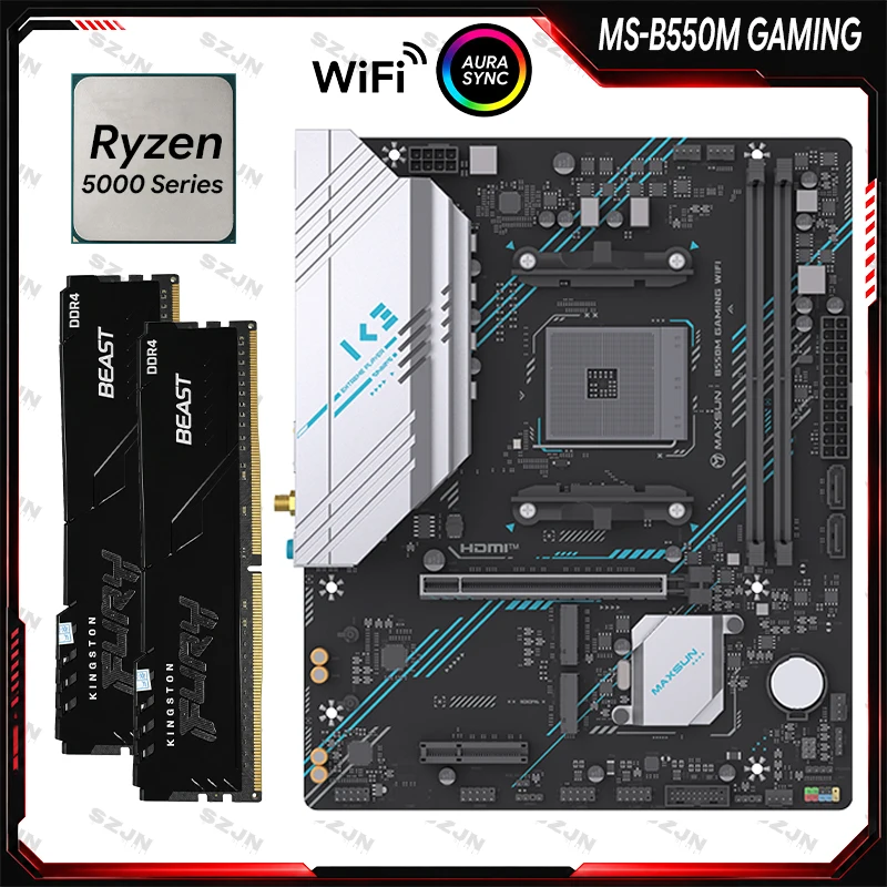 Maxsun B550 Motherboard Set Gaming Kit with RYZEN 5000 Series DDR4 3200MHz Onboard WIFI Support 2*M2 NVME 2*SATA3.0
Maxsun B550 Motherboard Set Gaming Kit with RYZEN 5000 Series DDR4 3200MHz Onboard WIFI Support 2*M2 NVME 2*SATA3.0