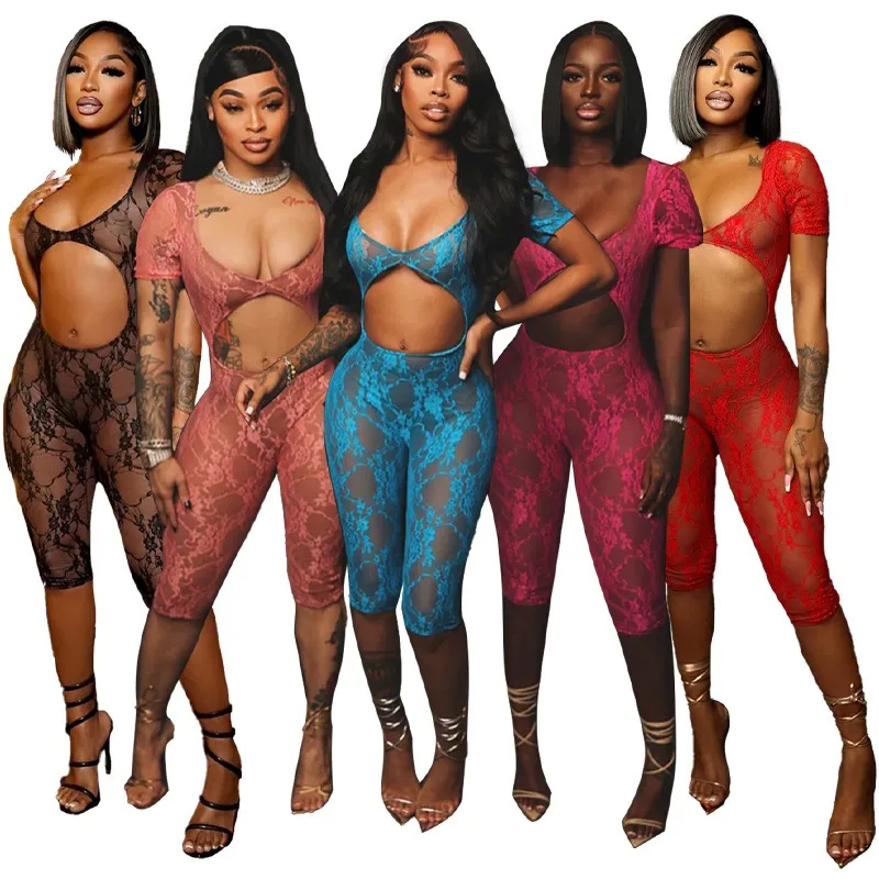 Sexy Lace Hollow Out Short Sleeve Jumpsuit Women 2024 Spring Summer Large See Through U-neck High Stretch Overalls Clubwear
Sexy Lace Hollow Out Short Sleeve Jumpsuit Women 2024 Spring Summer Large See Through U-neck High Stretch Overalls Clubwear