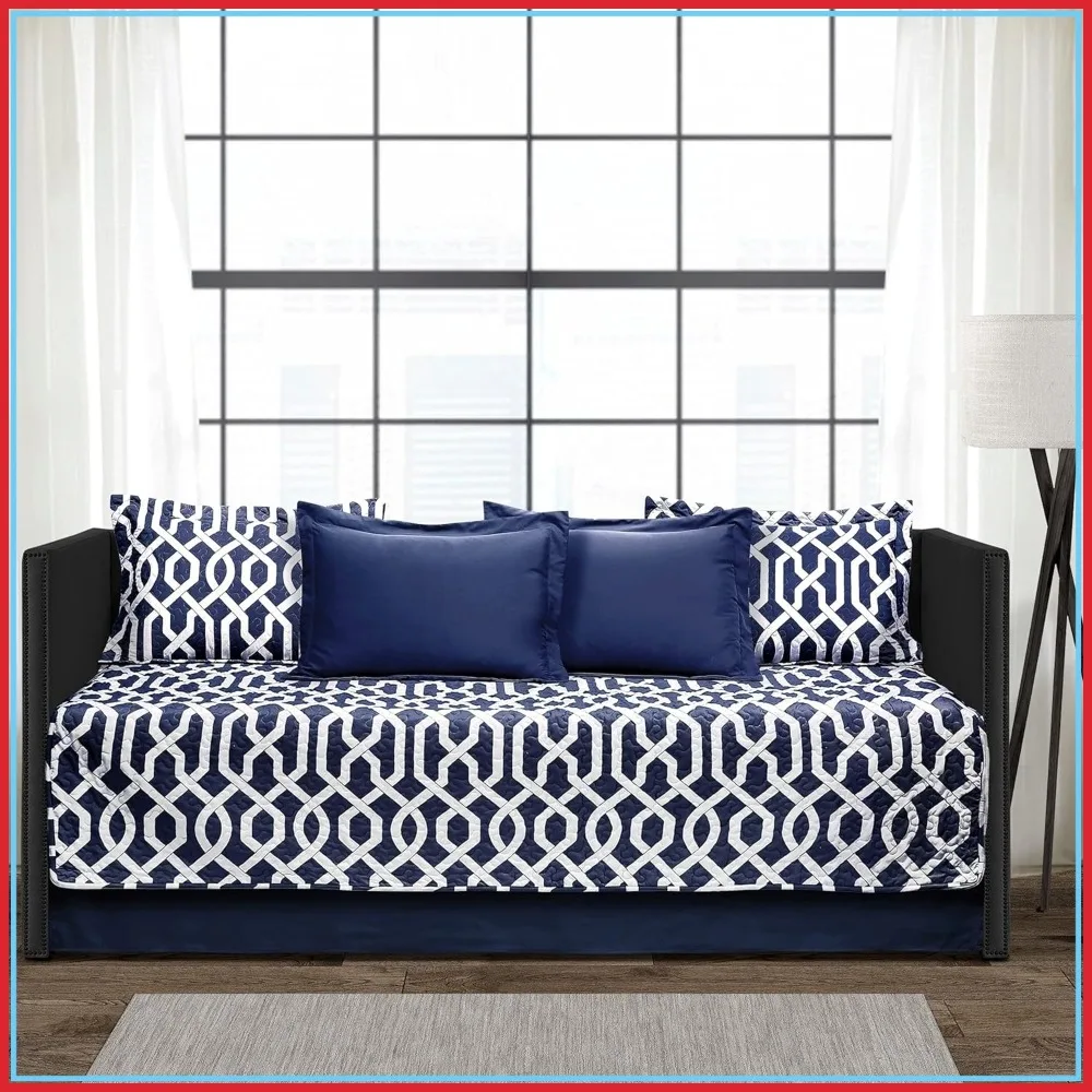 Trellis Pattern Daybed Cover Set 6 Piece Navy White Bed Skirt Pillow Shams Cases 75x39
Trellis Pattern Daybed Cover Set 6 Piece Navy White Bed Skirt Pillow Shams Cases 75x39