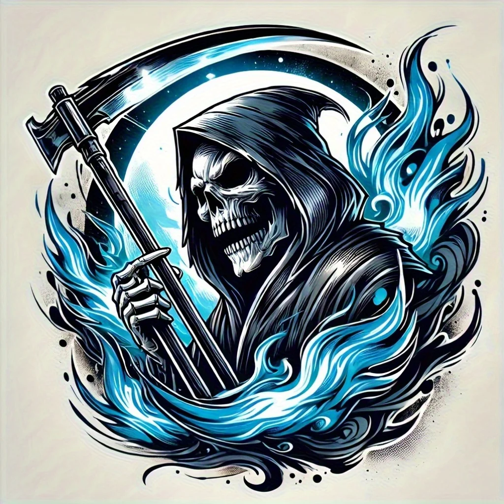 1PC Grim Reaper Scythe Blue Flames Sticker Black Blue White Waterproof Vinyl Decals for Car Motorcycle Decor
1PC Grim Reaper Scythe Blue Flames Sticker Black Blue White Waterproof Vinyl Decals for Car Motorcycle Decor