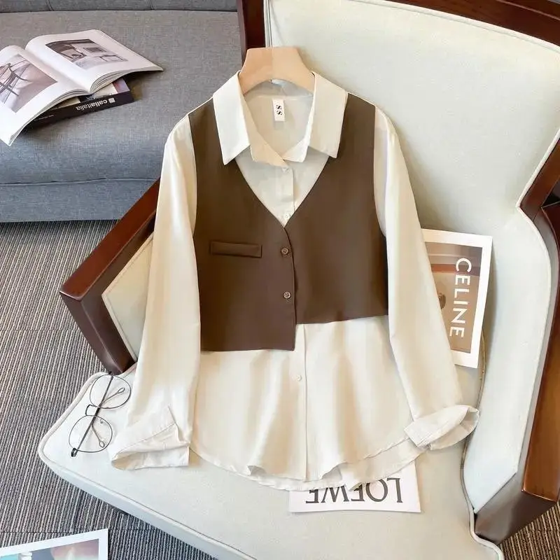 plus Size Vest Stitching Fake Two Pieces Shirts Women's Autumn Plump Girls Design Sense Niche Loose Slimming and All-Matching
plus Size Vest Stitching Fake Two Pieces Shirts Women's Autumn Plump Girls Design Sense Niche Loose Slimming and All-Matching