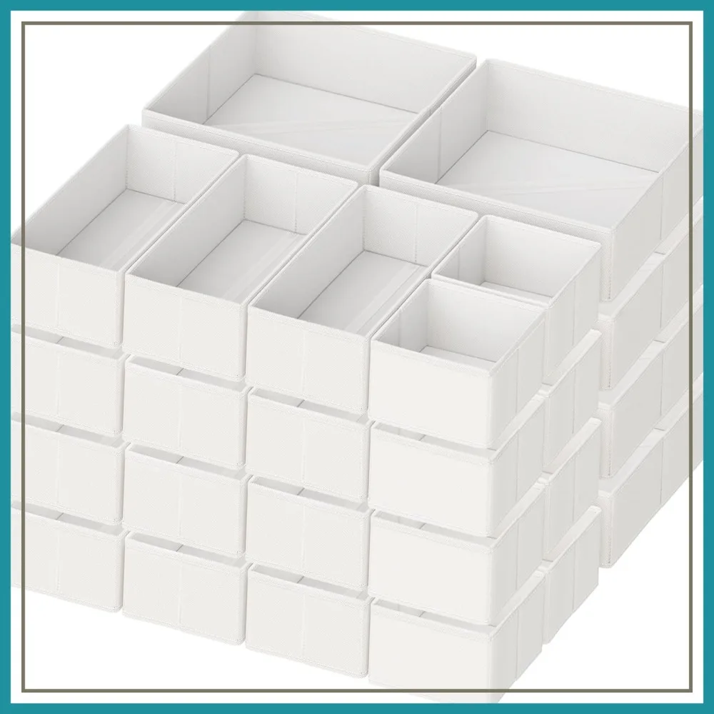 24 Pack Drawer Organizer Clothes, Foldable Closet Storage Bins for Underwear, Socks - White
24 Pack Drawer Organizer Clothes, Foldable Closet Storage Bins for Underwear, Socks - White