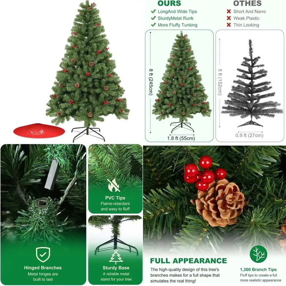 Искусственная рождественская елка высотой 7-8 футов с сосновыми шишками и красными ягодами, складная металлическая подставка для праздничных украшений
Искусственная рождественская елка высотой 7-8 футов с сосновыми шишками и красными ягодами, складная металлическая подставка для праздничных украшений