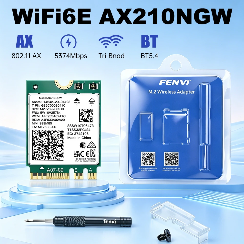 FENVI WiFi 6E AX210NGW M.2 Card Tri-Band 2.4G/5G/6GHz 5400Mbps Bluetooth 5.4 802.11ax Wireless Adapter for Laptop Desktop AMD
FENVI WiFi 6E AX210NGW M.2 Card Tri-Band 2.4G/5G/6GHz 5400Mbps Bluetooth 5.4 802.11ax Wireless Adapter for Laptop Desktop AMD