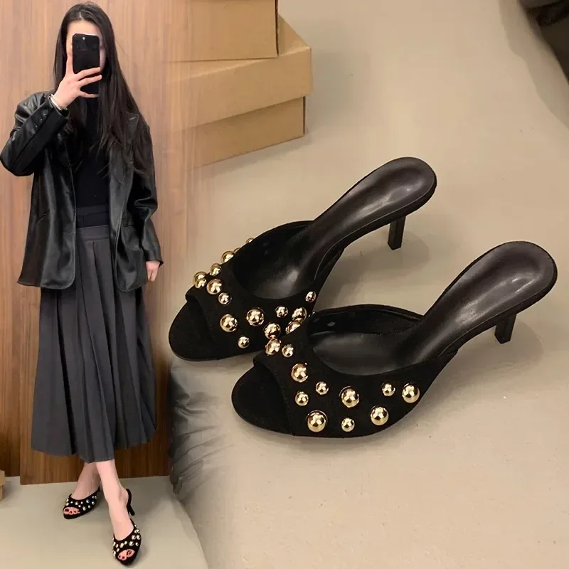 Summer Women's High Heel Slippers Thin Heels One Kick Rivet Sandalias De Mujeroutdoor Fashion Open Toes New Zapatillas De Mujer
Summer Women's High Heel Slippers Thin Heels One Kick Rivet Sandalias De Mujeroutdoor Fashion Open Toes New Zapatillas De Mujer