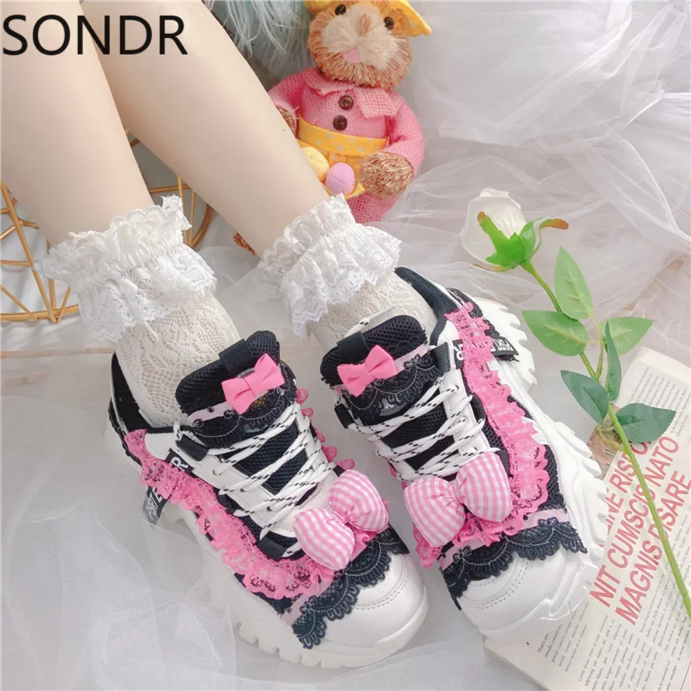 Womens Lace Bowknot Lolita Sneakers Lace Up Platform Chunky High Heel White Sweet Mary Jane Shoes Cosplay Match Colors
Womens Lace Bowknot Lolita Sneakers Lace Up Platform Chunky High Heel White Sweet Mary Jane Shoes Cosplay Match Colors
