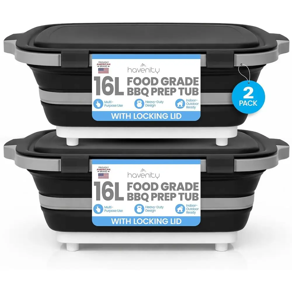 Collapsible 2-Pack 16L BBQ Prep Tubs with Locking Lids for Outdoor Cooking and Meal Storage
Collapsible 2-Pack 16L BBQ Prep Tubs with Locking Lids for Outdoor Cooking and Meal Storage