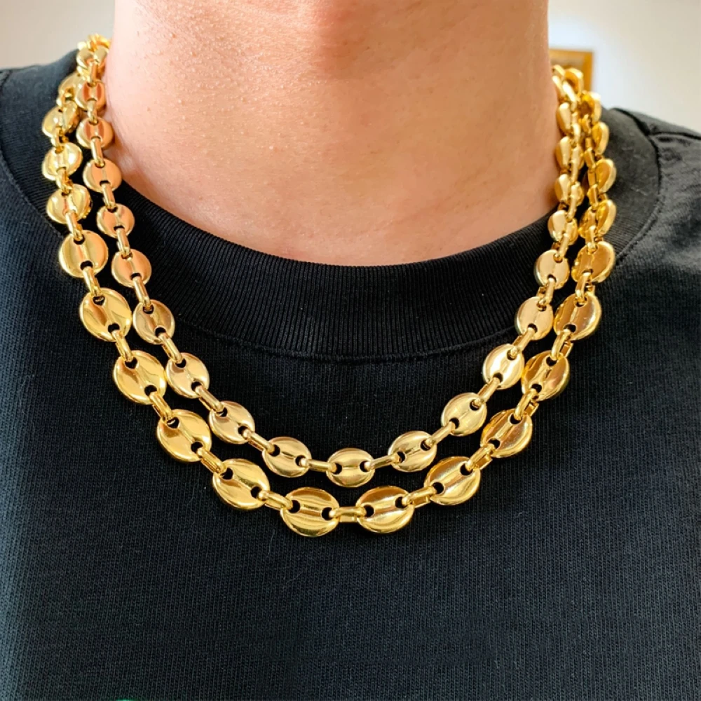 7/9/11mm Width 55CM Length Stainless Steel Men Coffee Bean Pig Nose Chain Necklace Gold Silver Plated Neck Jewelry Wholesale
7/9/11mm Width 55CM Length Stainless Steel Men Coffee Bean Pig Nose Chain Necklace Gold Silver Plated Neck Jewelry Wholesale