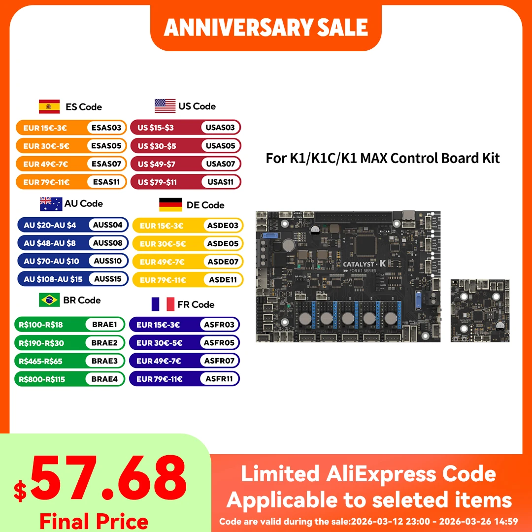 For K1/K1C/K1 MAX 3D Printer Upgrade Control Board Kit With TMC2209/TMC5160 3D Printer Control Board Kit For K1/K1C/K1 MAX
For K1/K1C/K1 MAX 3D Printer Upgrade Control Board Kit With TMC2209/TMC5160 3D Printer Control Board Kit For K1/K1C/K1 MAX