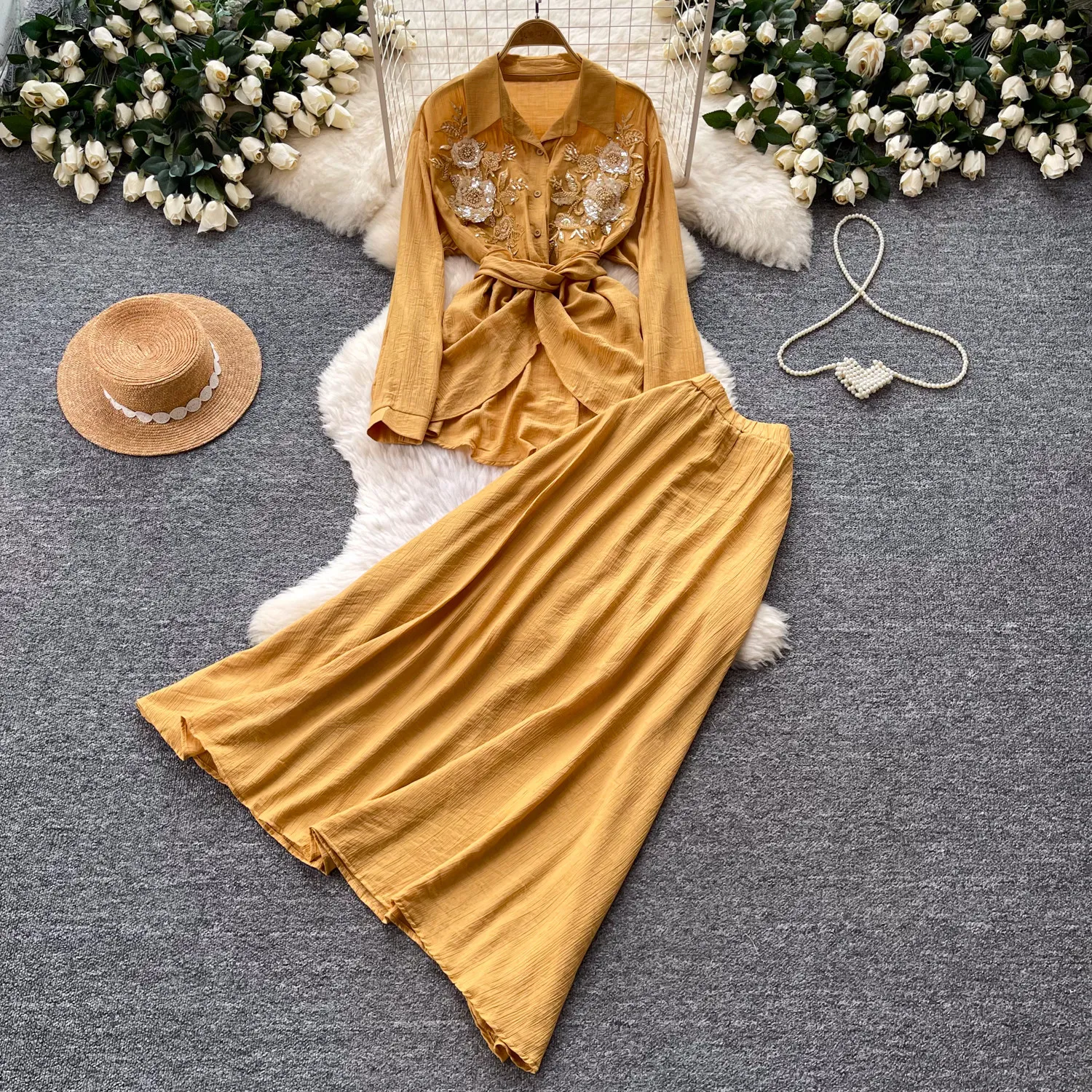 Women Two Piece Sets Skirt Set Sequins Turn Down Collar Full Sleeve Tops Long Skirts A Line Tight Waist Y2k Streetwear Elegant
Women Two Piece Sets Skirt Set Sequins Turn Down Collar Full Sleeve Tops Long Skirts A Line Tight Waist Y2k Streetwear Elegant