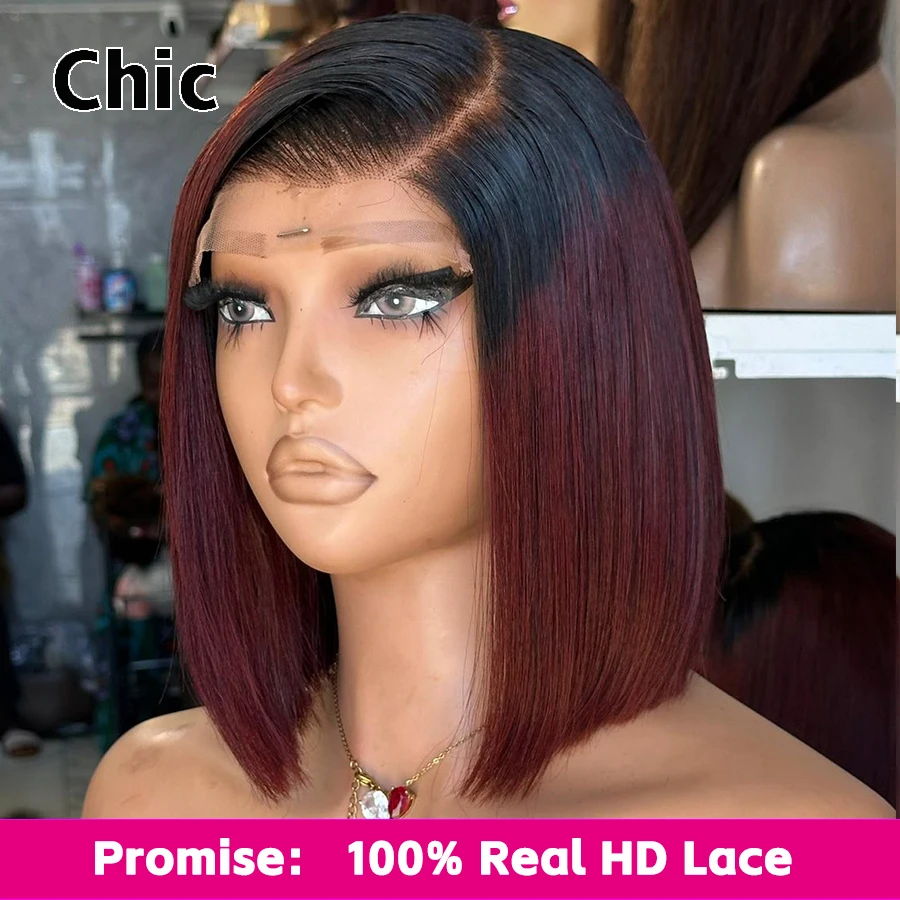 Gd Chic Wigs 1B/99J Real HD Lace Wigs 100% Human Hair Ombre Short Bob Wig 200grams 300% Density Raw Hair 5x5 HD Lace Closure Wig
Gd Chic Wigs 1B/99J Real HD Lace Wigs 100% Human Hair Ombre Short Bob Wig 200grams 300% Density Raw Hair 5x5 HD Lace Closure Wig