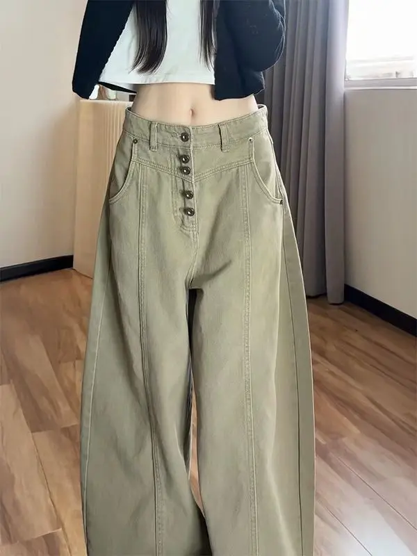 2026 New Khaki Breasted Scimitar Jeans Women's Washed Old and Thin High Waist Loose Wide Leg Floor Pants
2026 New Khaki Breasted Scimitar Jeans Women's Washed Old and Thin High Waist Loose Wide Leg Floor Pants