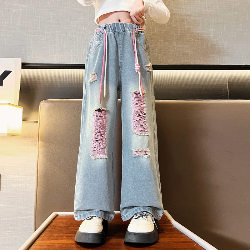 New Arrival Kids Girls Jeans Trousers Cotton Children's Denim Loose Wide Leg Pants Fashion Kids Broken Clothes 8 To 14 Years
New Arrival Kids Girls Jeans Trousers Cotton Children's Denim Loose Wide Leg Pants Fashion Kids Broken Clothes 8 To 14 Years