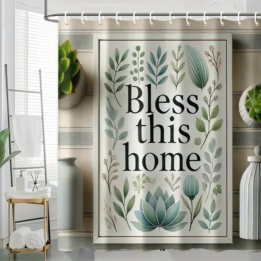 Bless This Home Shower Curtain, Green Leaves Botanical Print, Waterproof Fabric Bathroom Decor for Housewarming Gift
Bless This Home Shower Curtain, Green Leaves Botanical Print, Waterproof Fabric Bathroom Decor for Housewarming Gift