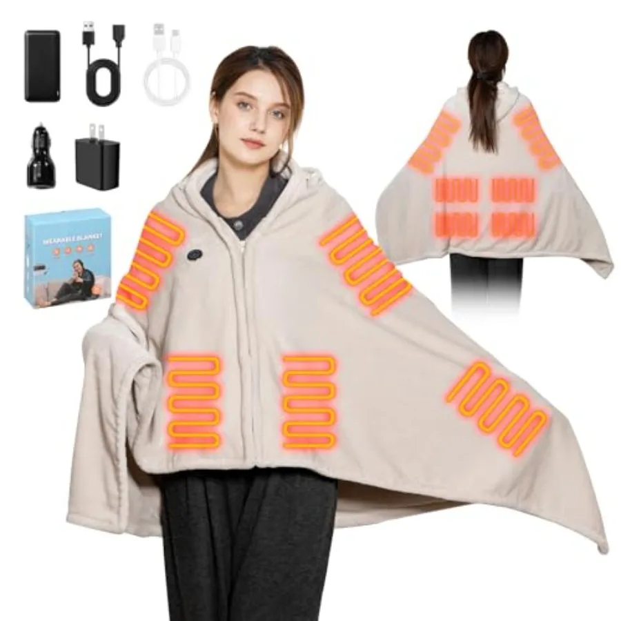Cordless Heated Blanket with Hood, Rechargeable Wearable Heated Blanket Battery Powered with Strong Battery, 9 Heating Zones, 3
Cordless Heated Blanket with Hood, Rechargeable Wearable Heated Blanket Battery Powered with Strong Battery, 9 Heating Zones, 3