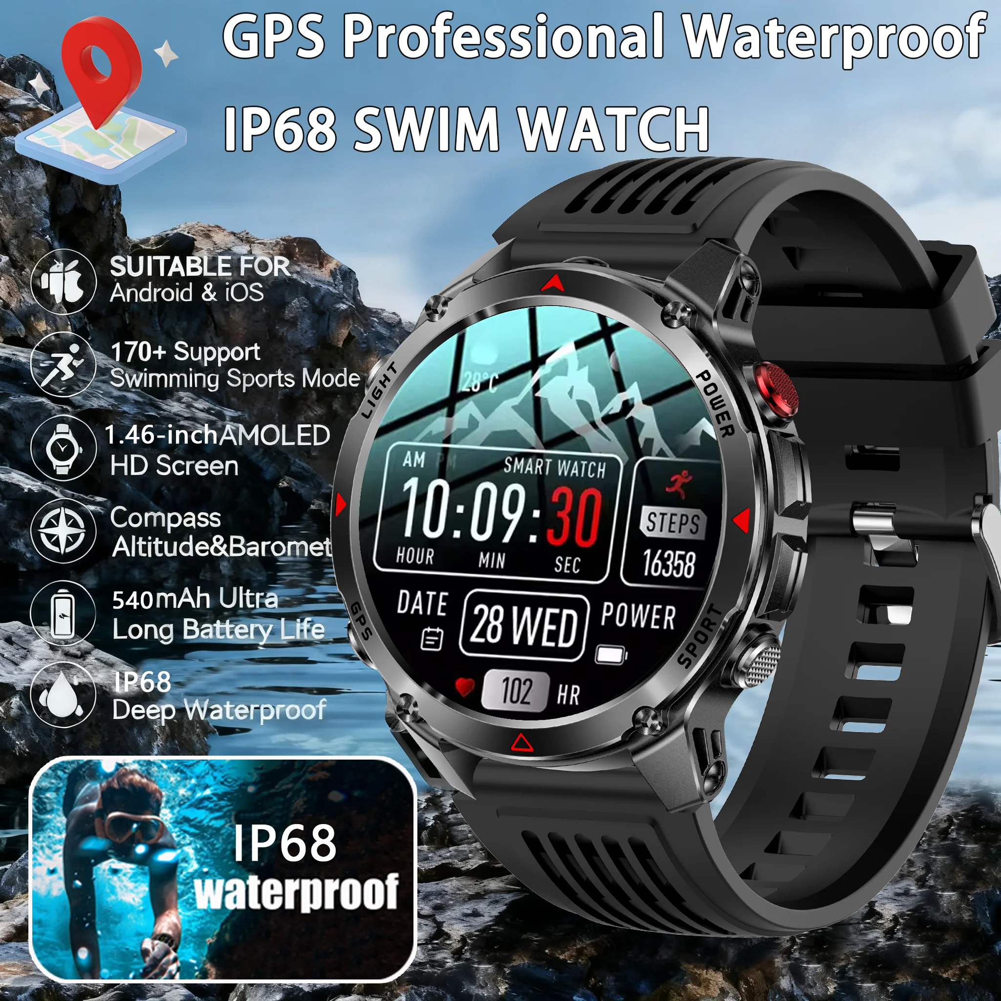 2025New Outdoor Military Smart Watch Men 1.46" AMOLED Built-in GPS Compass Altimeter IP68 Waterproof Clock BT Call SmartWatches
2025New Outdoor Military Smart Watch Men 1.46" AMOLED Built-in GPS Compass Altimeter IP68 Waterproof Clock BT Call SmartWatches