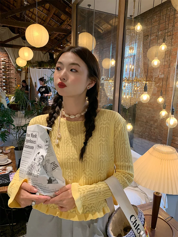 Ice Silk Hollow out Knitted Top Women's Summer Thin Long Sleeve Overhead Korean Style Pure Color Commute Fashion Loose Fit
Ice Silk Hollow out Knitted Top Women's Summer Thin Long Sleeve Overhead Korean Style Pure Color Commute Fashion Loose Fit