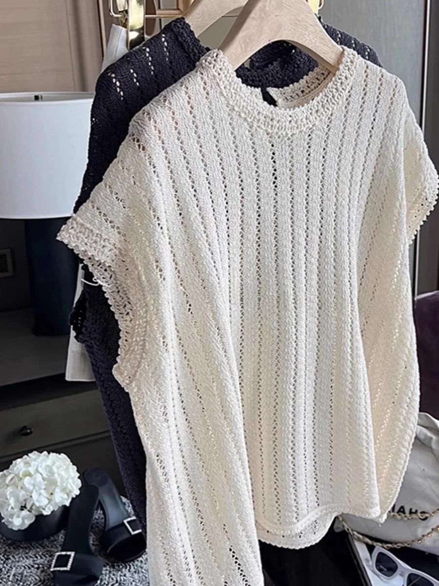 Dongda Gate Style Ice Silk Knitted Hollow out Loose Short Sleeve round Neck Top Women Summer Thin Knitwear Comfortable Fit
Dongda Gate Style Ice Silk Knitted Hollow out Loose Short Sleeve round Neck Top Women Summer Thin Knitwear Comfortable Fit