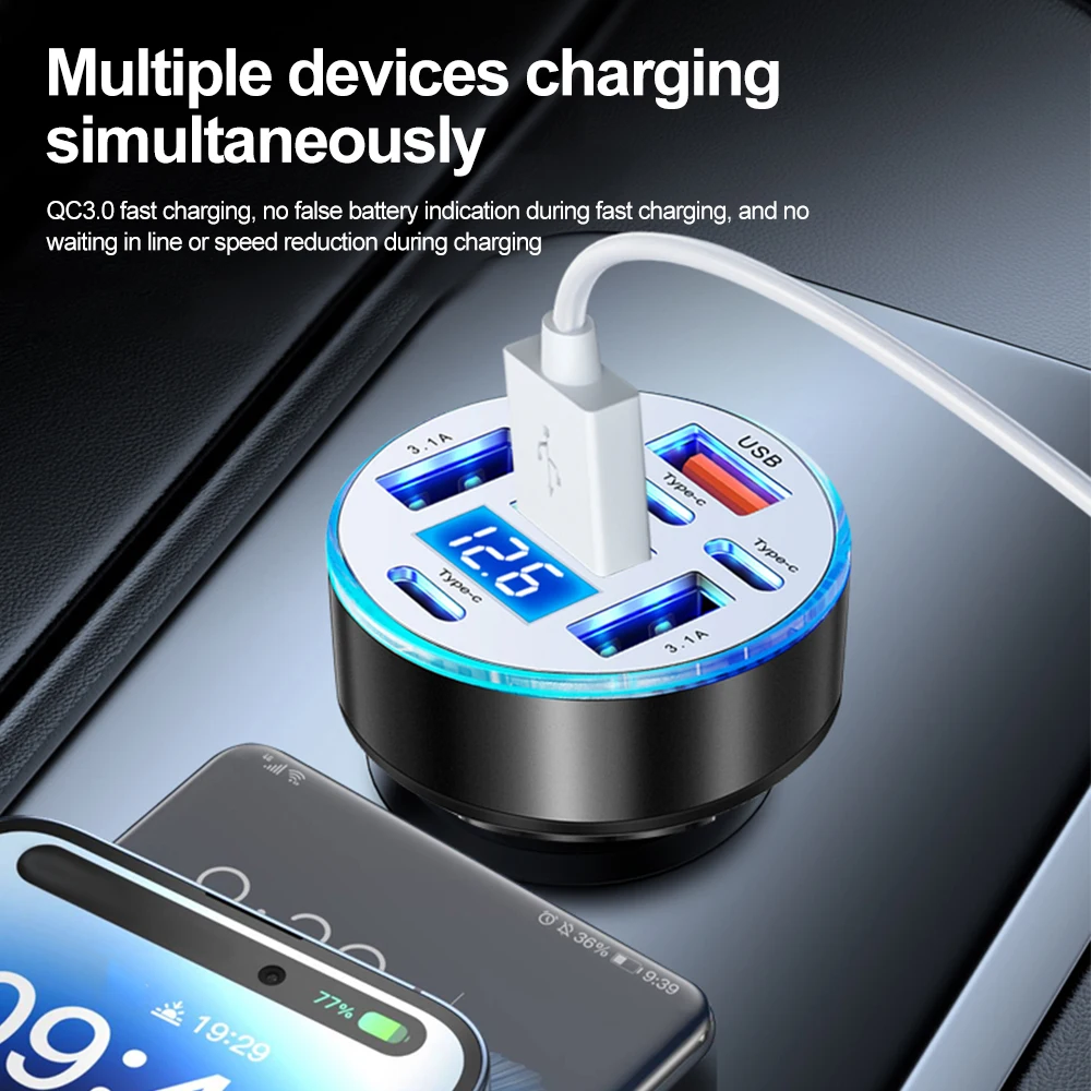 66W USB Car Charger USB C Car Phone Charger Type C Adapter for iPhone Samsung Huawei Xiaomi Quick Charge with Digital Display
66W USB Car Charger USB C Car Phone Charger Type C Adapter for iPhone Samsung Huawei Xiaomi Quick Charge with Digital Display