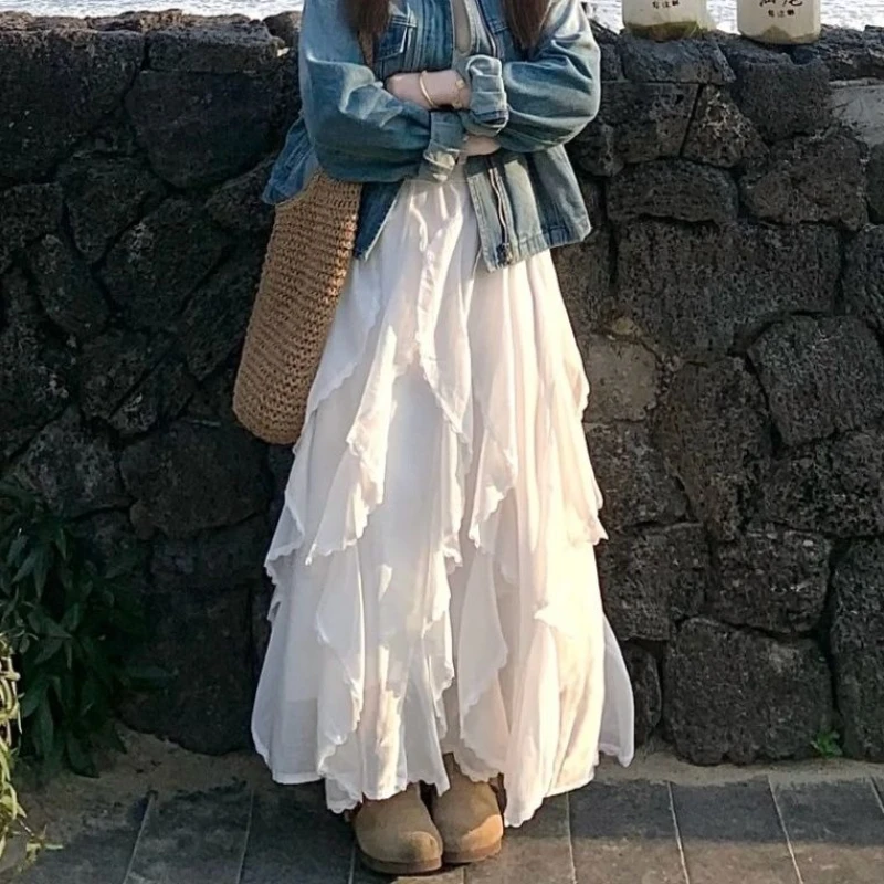 Deeptown Sweet Elegant White Long Skirt Women Fairycore Korean Style Lace Ruffle Skirt Asymmetrical Retro Street Layered Skirts
Deeptown Sweet Elegant White Long Skirt Women Fairycore Korean Style Lace Ruffle Skirt Asymmetrical Retro Street Layered Skirts