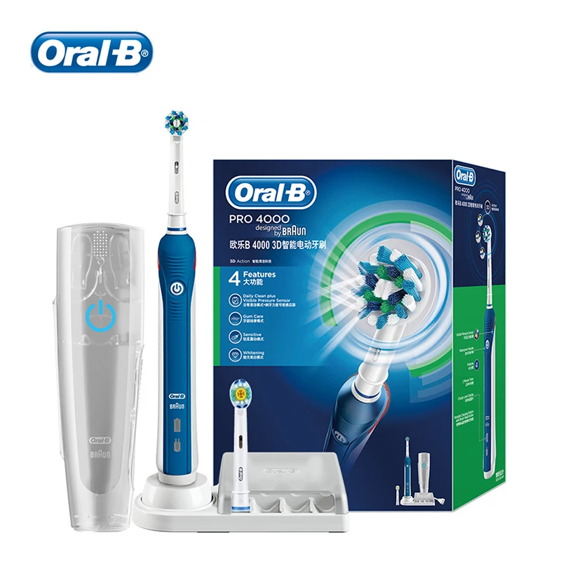 Oral B Electric Toothbrush Dental Brush Oral B 4000 Toothbrush 4 Cleaning Modes with Pressure Sensor Travel Case 2 Brush Heads
Oral B Electric Toothbrush Dental Brush Oral B 4000 Toothbrush 4 Cleaning Modes with Pressure Sensor Travel Case 2 Brush Heads