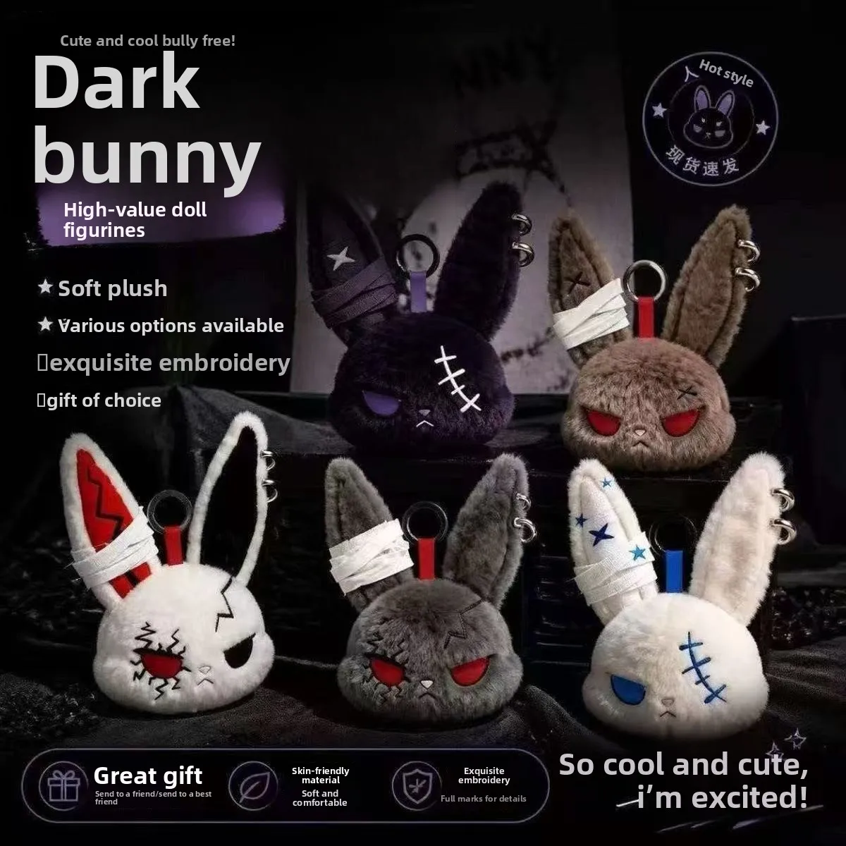 Gothic Bunny Plush Keychain RabbitBag Charm with Bandage Desian Kawaii Key Ring Pendant Car Bag Ornament Girl Child Gift To
Gothic Bunny Plush Keychain RabbitBag Charm with Bandage Desian Kawaii Key Ring Pendant Car Bag Ornament Girl Child Gift To