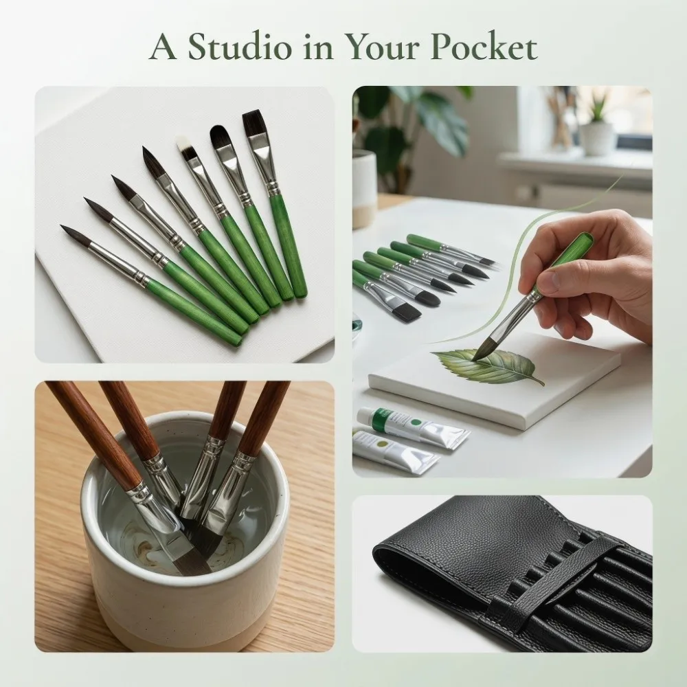 6Pcs/set Short Handle Travel Watercolor Brushes Mini Nylon Hair Paint Brush Set Professional Portable Artist Brush Set
6Pcs/set Short Handle Travel Watercolor Brushes Mini Nylon Hair Paint Brush Set Professional Portable Artist Brush Set