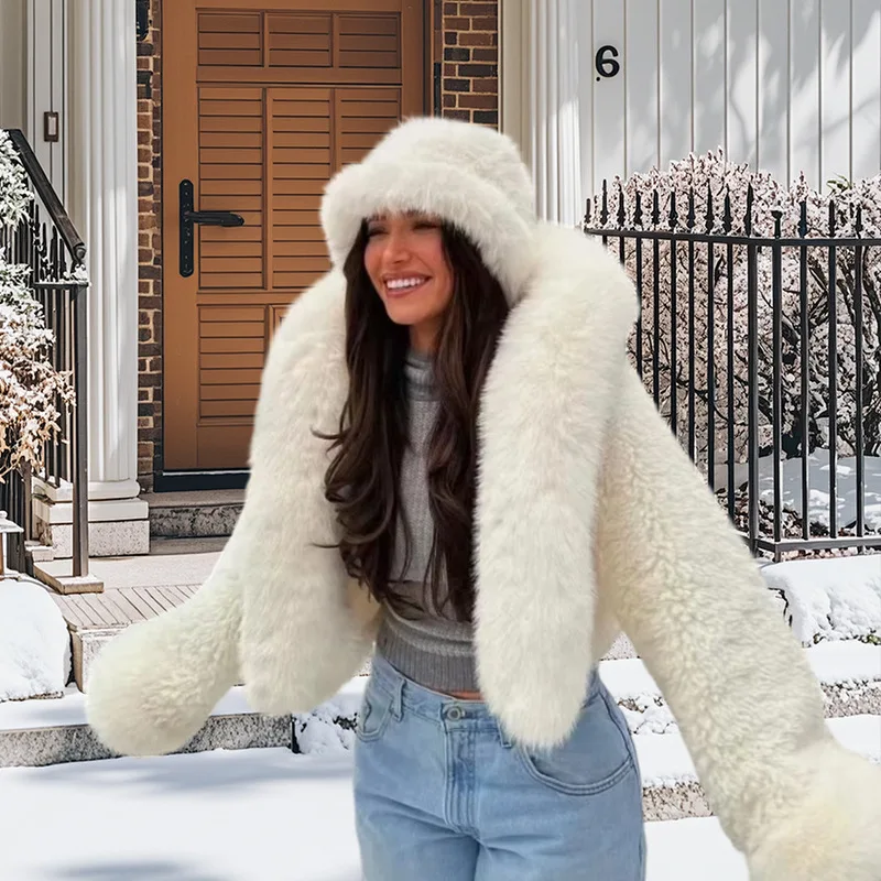 Thickened Winter Women's Faux Fur Jacket Pure Color Fur Trim Hooded Female's Mink Fur Coat Furry Slouchy Eco Fur Coat For Lady
Thickened Winter Women's Faux Fur Jacket Pure Color Fur Trim Hooded Female's Mink Fur Coat Furry Slouchy Eco Fur Coat For Lady