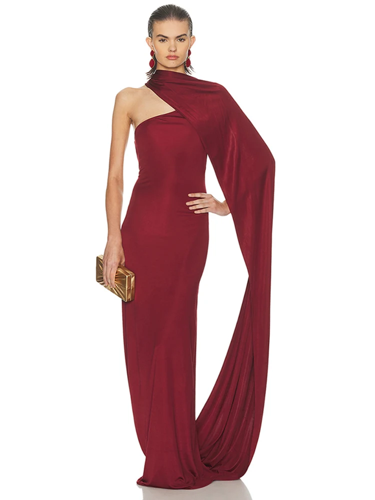 2025 Women Elegant Burgundy Sexy One Shoulder Backless Allure Long Maxi Dress Sash Sleeveless Maxi Dress Formal Evening Gown
2025 Women Elegant Burgundy Sexy One Shoulder Backless Allure Long Maxi Dress Sash Sleeveless Maxi Dress Formal Evening Gown