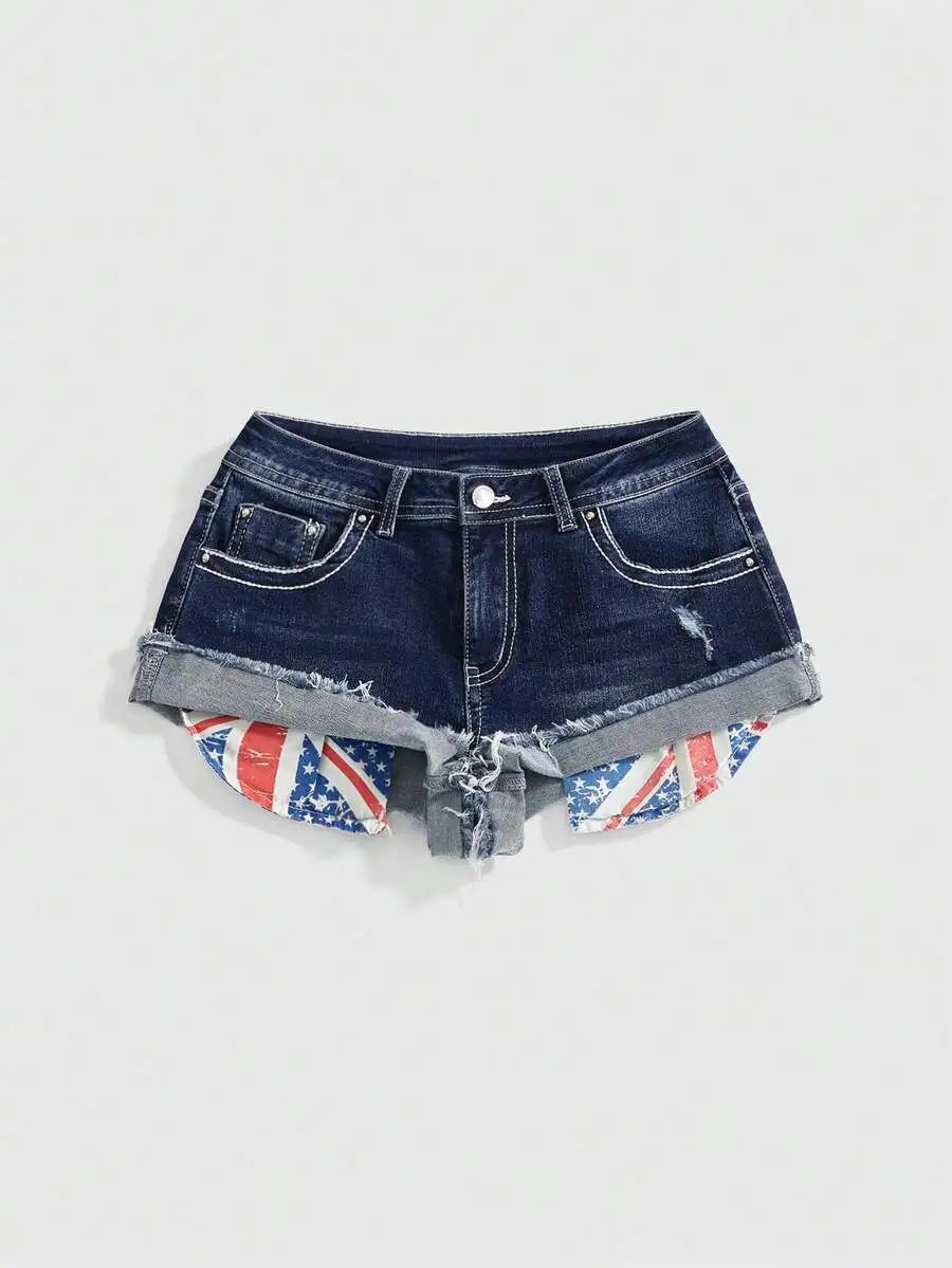 Vintage Punk Style Low Rise Denim Shorts With British Flag Print
Vintage Punk Style Low Rise Denim Shorts With British Flag Print