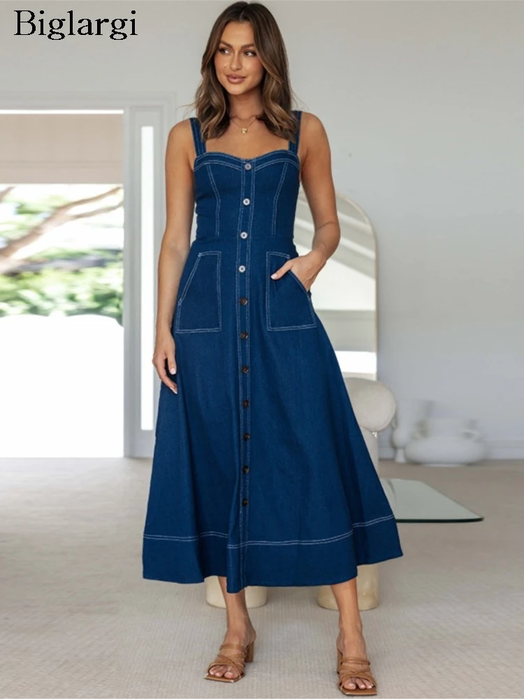 Denim Summer Slip Sleeveless Retro Dress Women Ruffle Pleated Loose Fashion Ladies Dresses Slim High Waist Woman Dress
Denim Summer Slip Sleeveless Retro Dress Women Ruffle Pleated Loose Fashion Ladies Dresses Slim High Waist Woman Dress