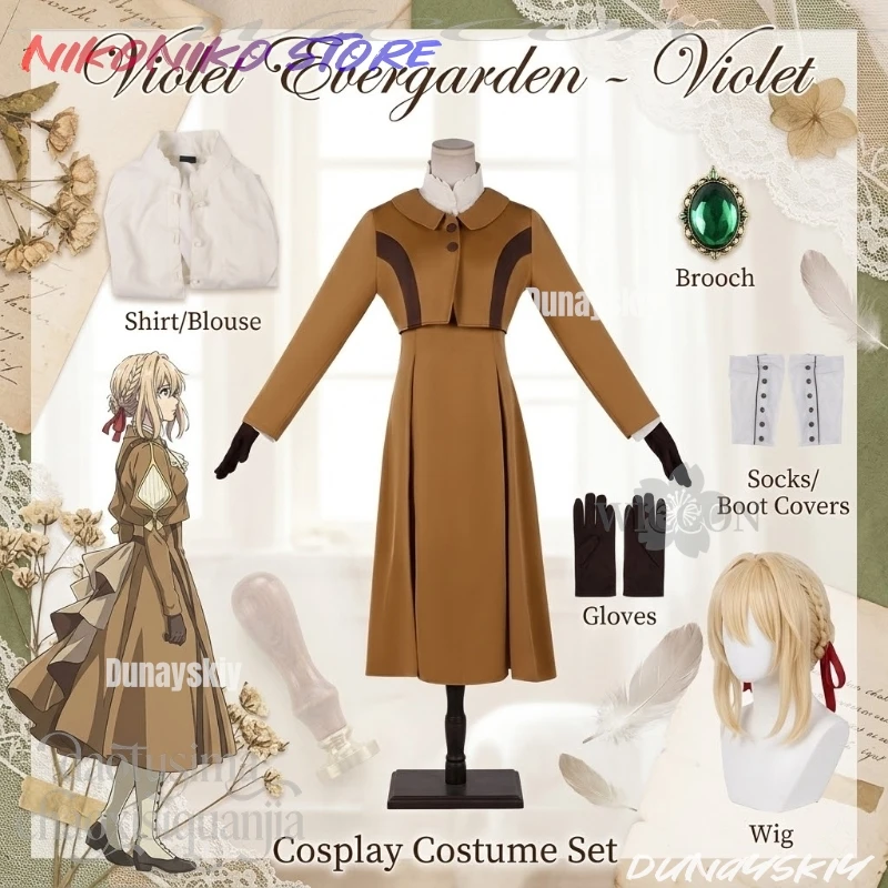 Violet British Style School Uniform JK Brown Long Dress Elegant Suit Wigs Halloween Christmas Cosplay Violet Anime Evergardenen
Violet British Style School Uniform JK Brown Long Dress Elegant Suit Wigs Halloween Christmas Cosplay Violet Anime Evergardenen
