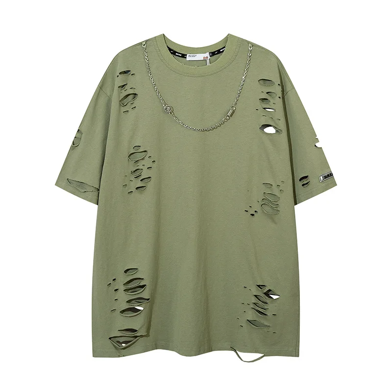 American High Street Cut Hole Design Sense Chain Short-sleeved T-shirt Men and Women Street Trend Hip Hop Loose Half-sleeved Top
American High Street Cut Hole Design Sense Chain Short-sleeved T-shirt Men and Women Street Trend Hip Hop Loose Half-sleeved Top